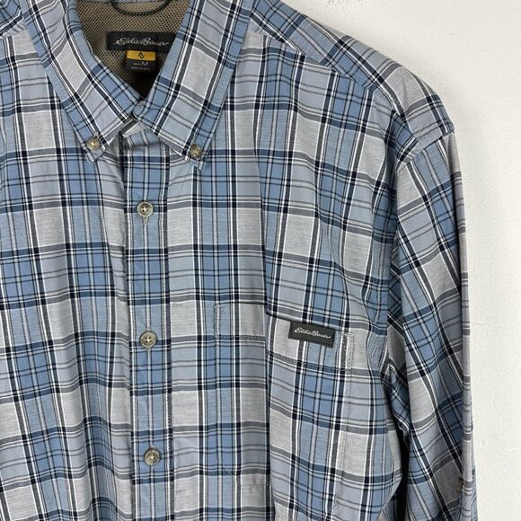 Eddie Bauer Travex Button Down Shirt Men's M Plaid Long‎ Sleeve Blue White - Picture 4 of 8